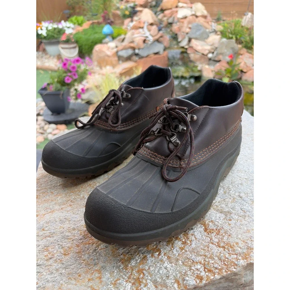 Vintage LL Bean Storm Chaser Duck Boots Mens 12 Wide Brown Leather Waterproof